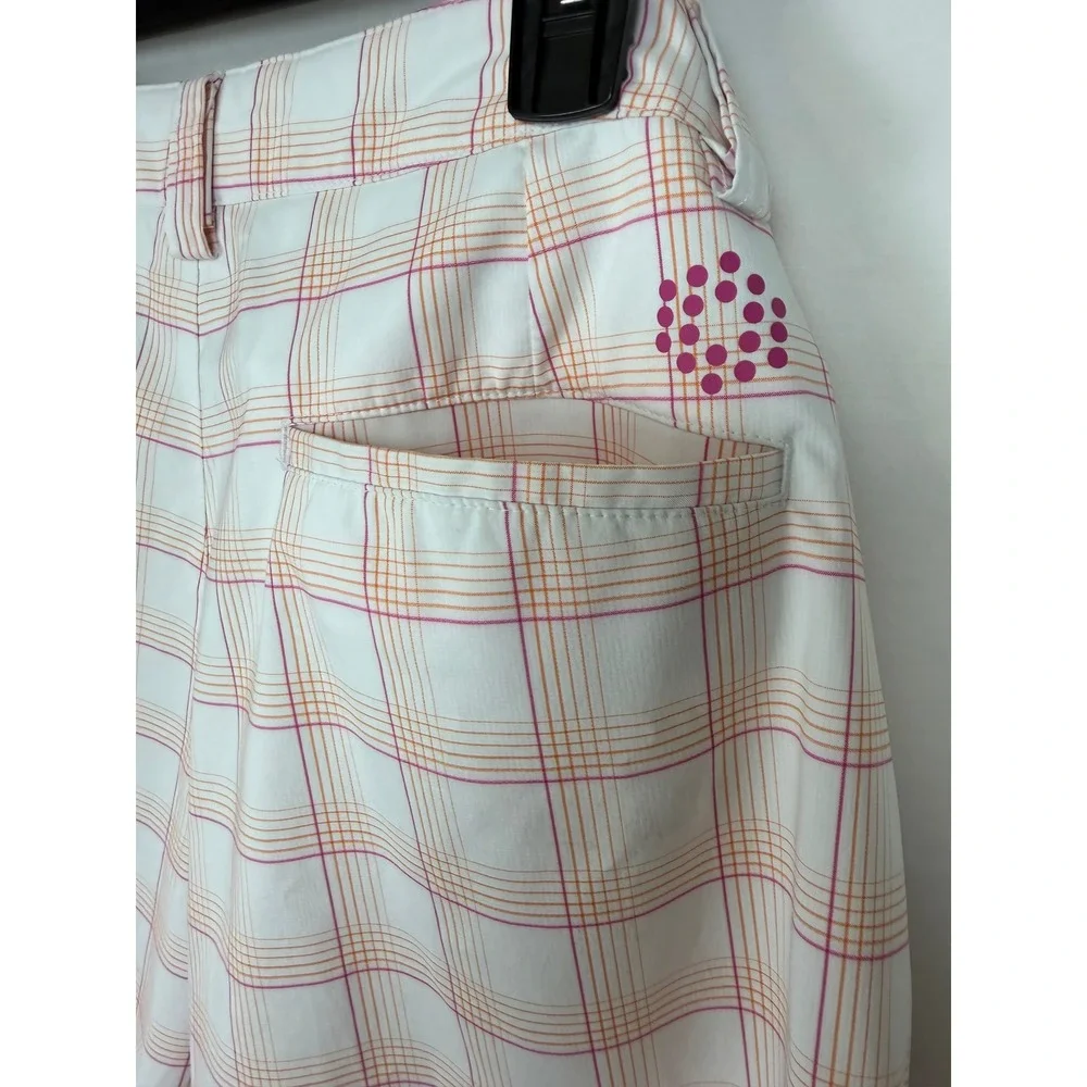 Puma Men's Golf Shorts‎ White Orange Pink Plaid Sport Lifestyle Lightweight 32